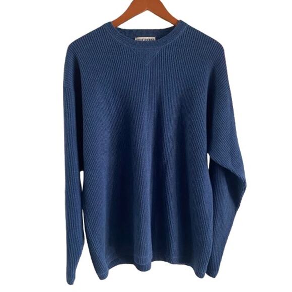 Vintage High Sierra Blue Ribbed‎ Soft Cotton Crewneck Pullover Sweater Mens Sz L - Picture 1 of 7